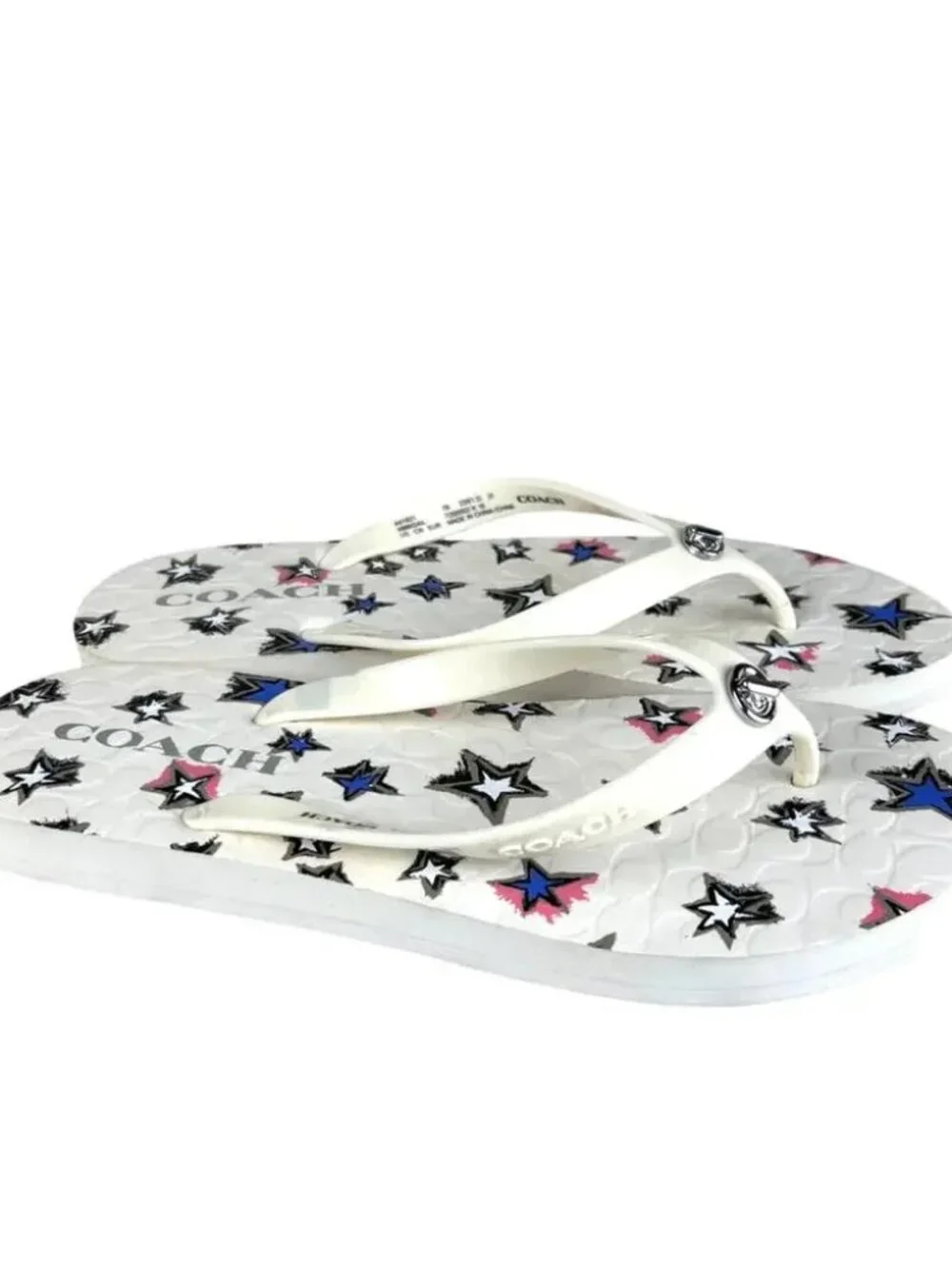 Coach White Multicolor Abbigail Stars Slip-On Flip-Flop Sandals 5/6 NWT